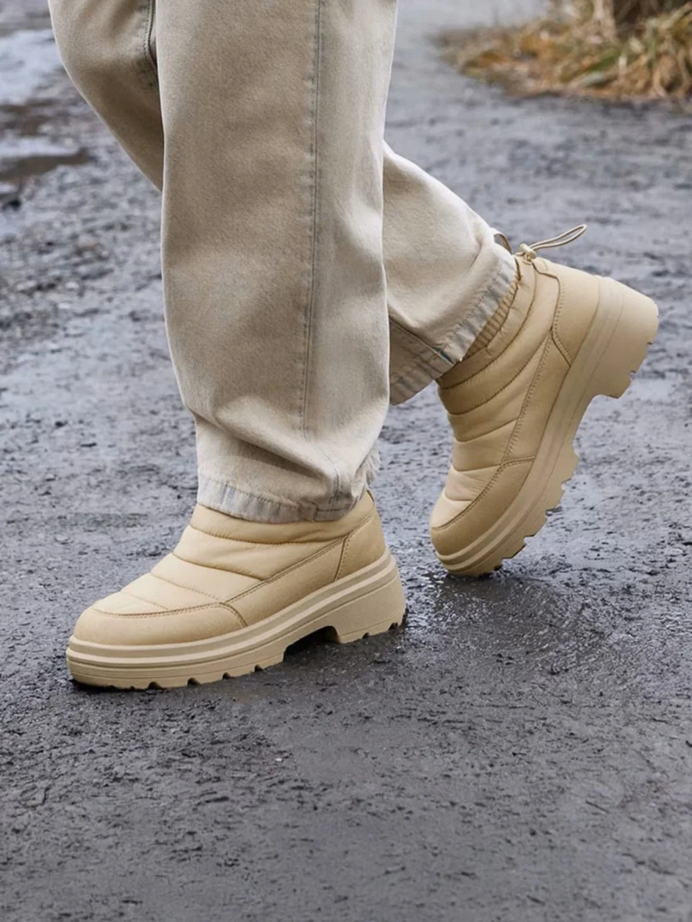 NEW! Viviana Quilted Slip-On Winter Booties in Beige